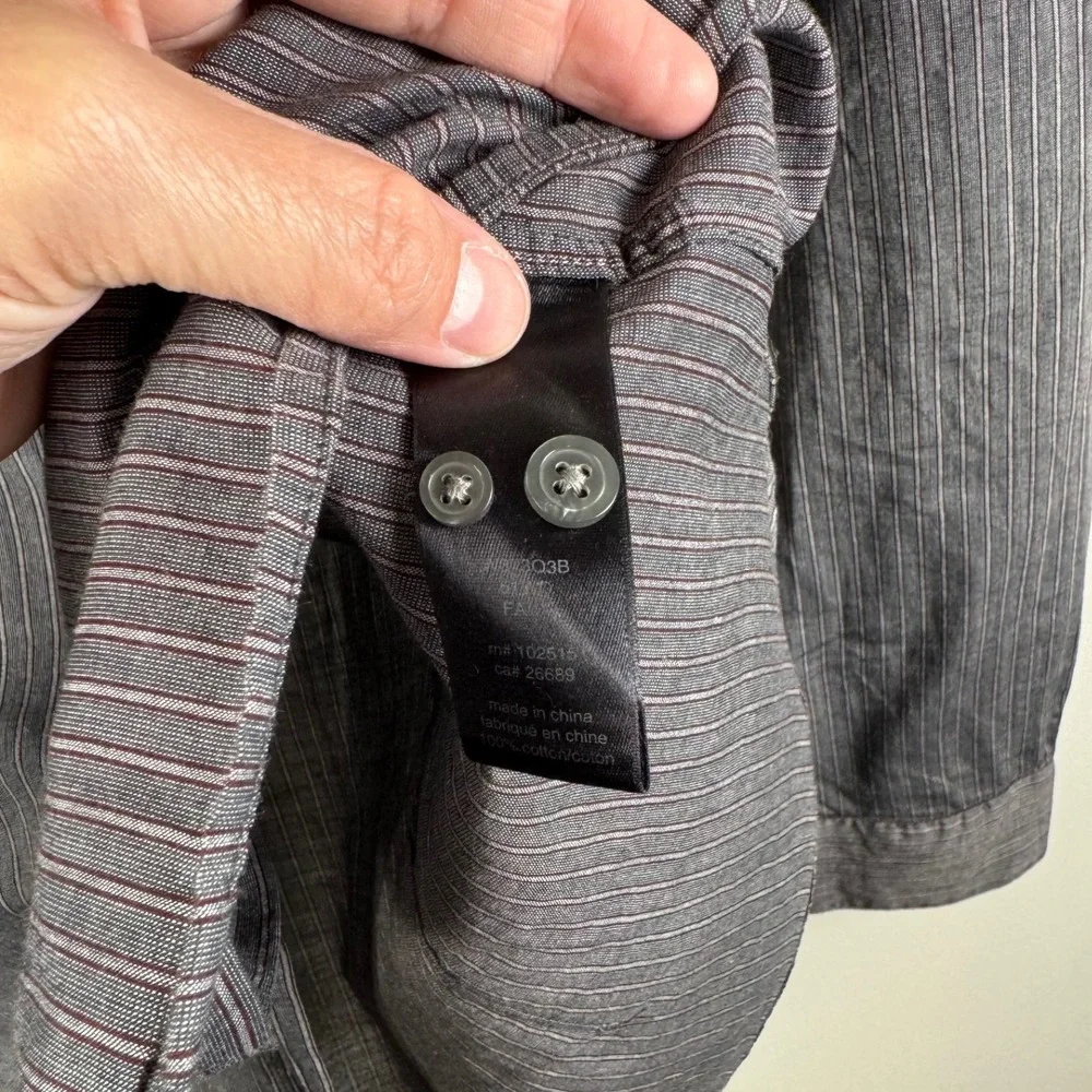 John Varvatos USA Striped Button Down Shirt Gray Burgundy Long Sleeve, Mens‎ M